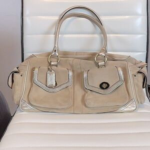 COACH LEGACY Beige Suede Tote Turnlock Medium Satchel Shoulder  Bag Purse 3681